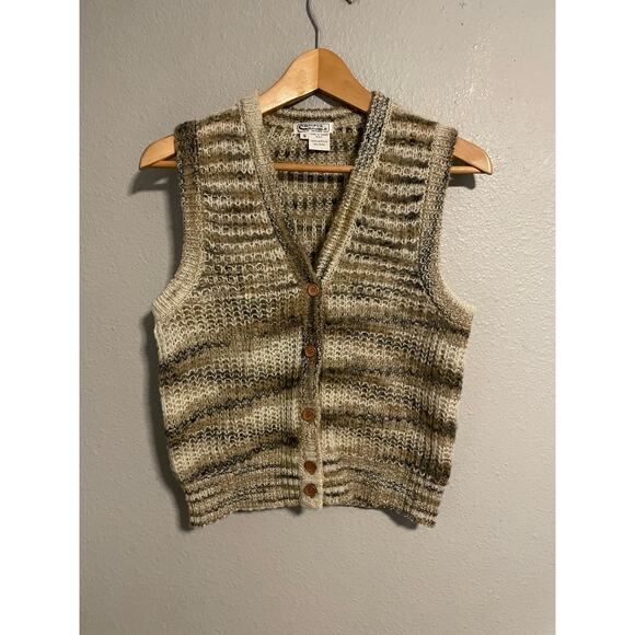 Campus Casuals Sweaters - Vintage Campus Casuals Sweater Vest Womens Small Brown Tan Striped Knit 70s